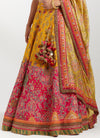 Magenta And Yellow Chanderi Lehenga Set