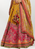 Magenta And Yellow Chanderi Lehenga Set
