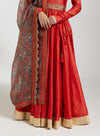 Red Anarkali Set with a Printed Dupatta