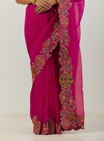 Magenta Mughal Cutwork Sari With Blouse