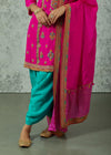 Rani Pink And Blue Silk Embroidered Kurta Set