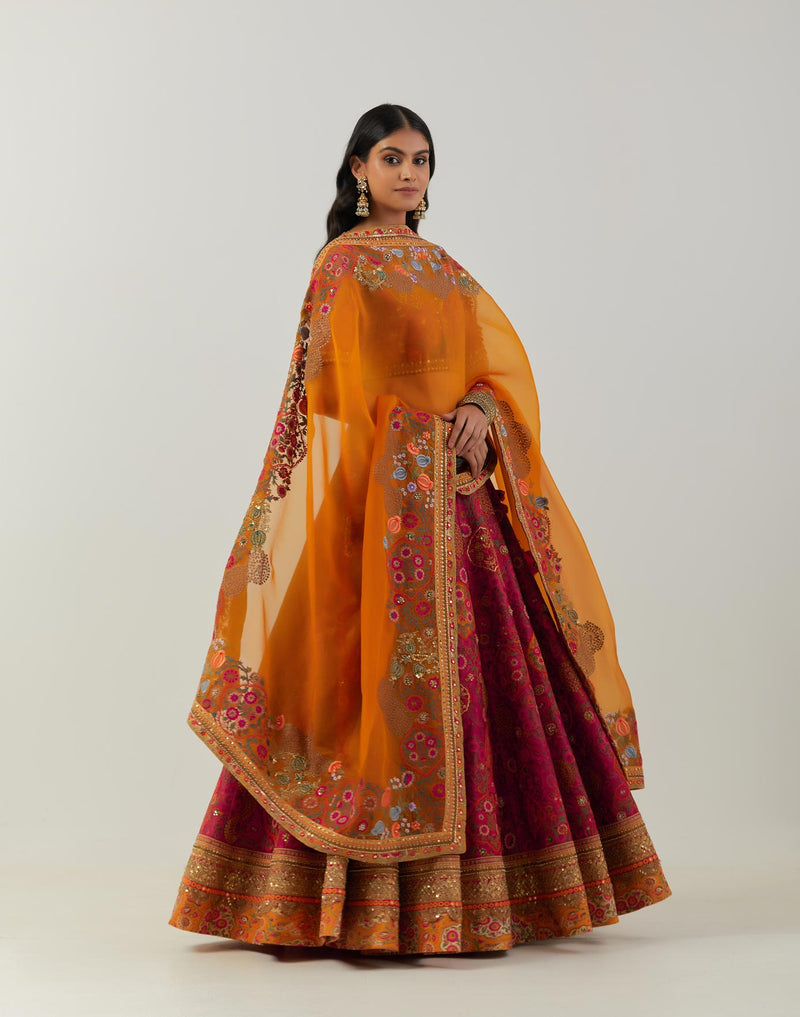 Magenta Over Dye Swati Lehenga With Blouse And Dupatta