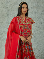Red Raw Silk Jacket With  Organza Skirt Set