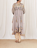 Grey Machine Embroidered Cape Set
