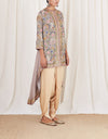 Grey Machine Embroidered Cape Set