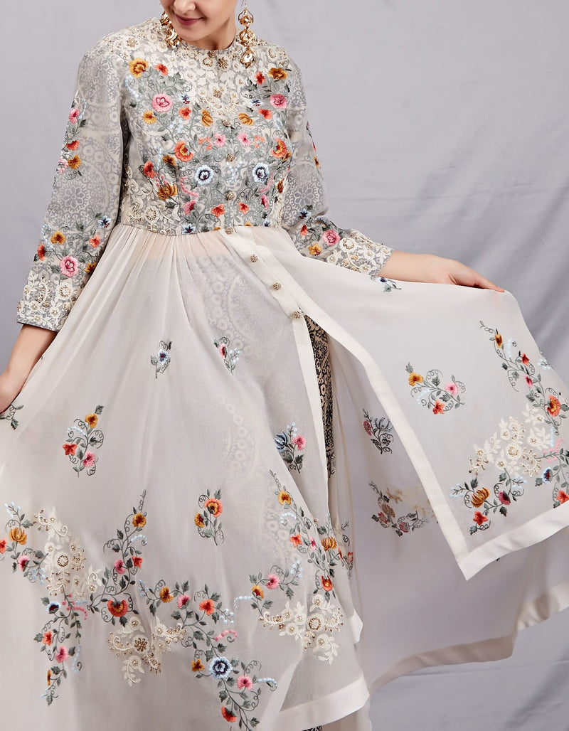 Ivory Asymmetric Anarkali Set