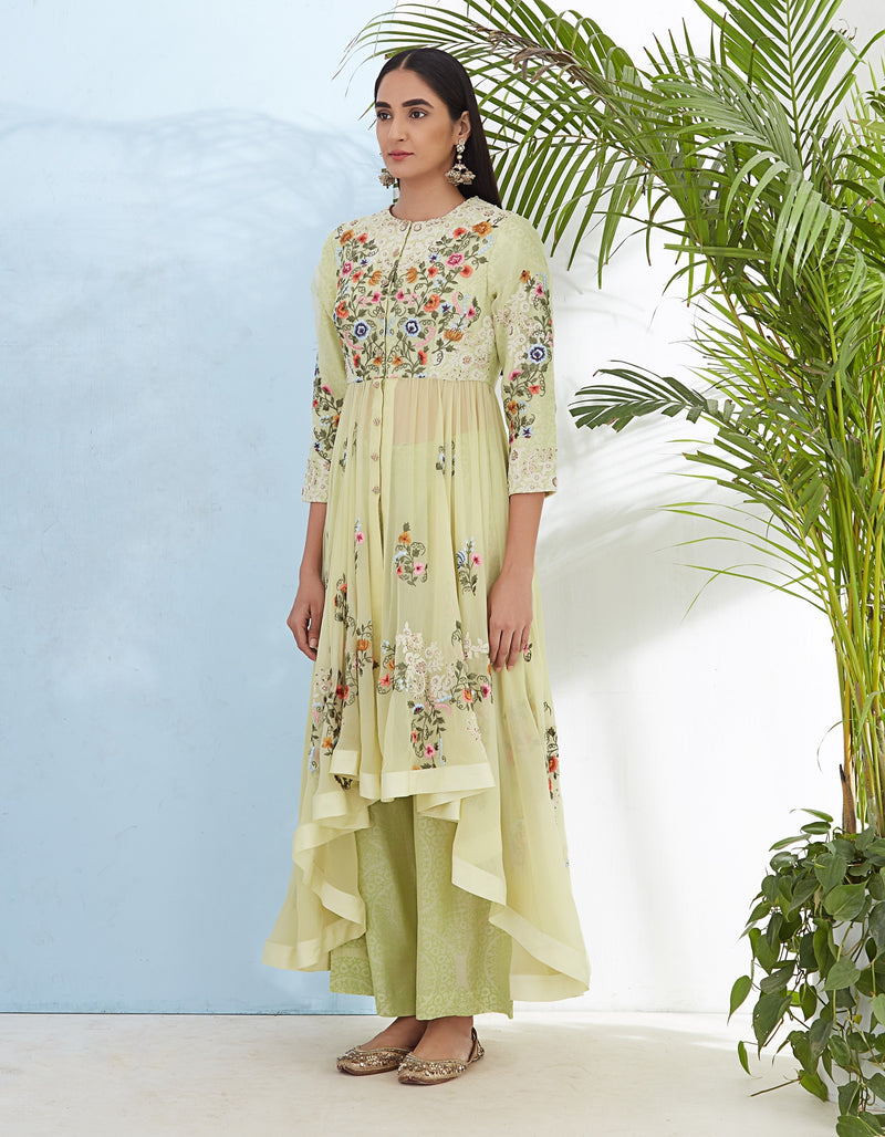 Lemon Kurta with Churidar Set