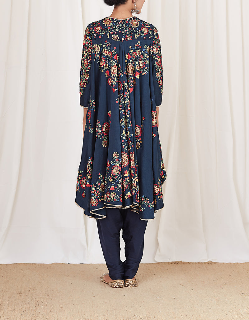 Navy Long Cape and Dhoti Set