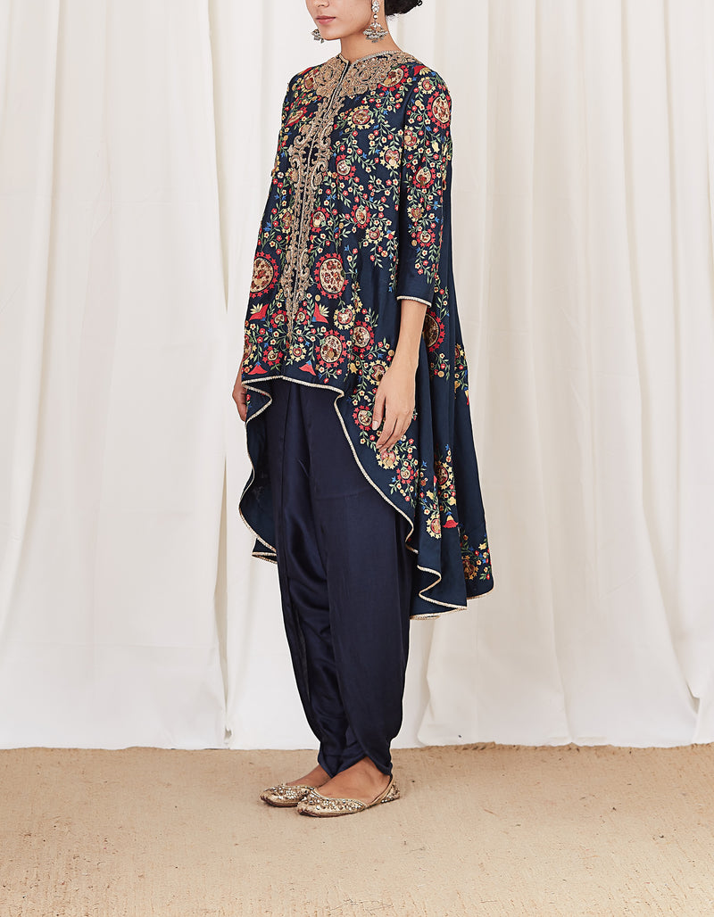 Navy Long Cape and Dhoti Set