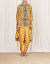Yellow Machine Embroidered Cape Set