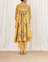 Yellow Machine Embroidered Cape Set