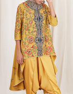 Yellow Machine Embroidered Cape Set