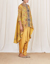 Yellow Machine Embroidered Cape Set