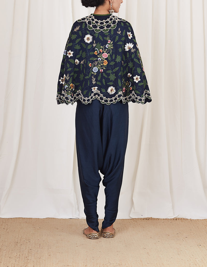 Navy Cape and Dhoti Set