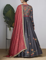 Grey Chanderi Embroidered Anarkali Set