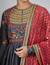 Grey Chanderi Embroidered Anarkali Set