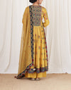 Yellow and Blue Embroidered Kalidaar Set