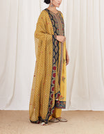 Yellow and Blue Embroidered Kalidaar Set