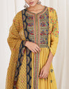 Yellow and Blue Embroidered Kalidaar Set