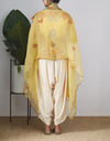 Gold Organza Embroidered Cape Jacket Set