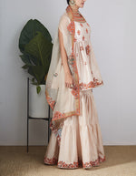 Ivory Embroidered Short Kurta with Sharara Set