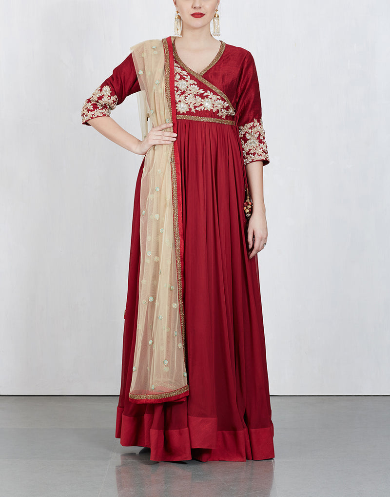 Maroon Emroidered Anarkali Set