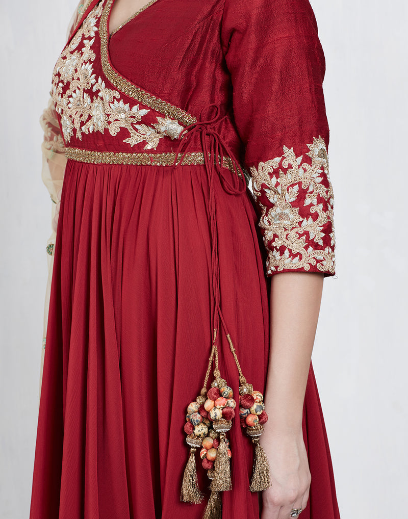 Maroon Emroidered Anarkali Set