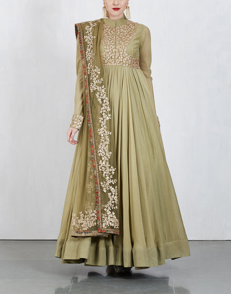 Pista Green Anarkali Set