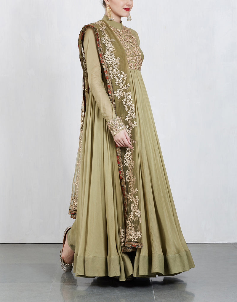 Pista Green Anarkali Set