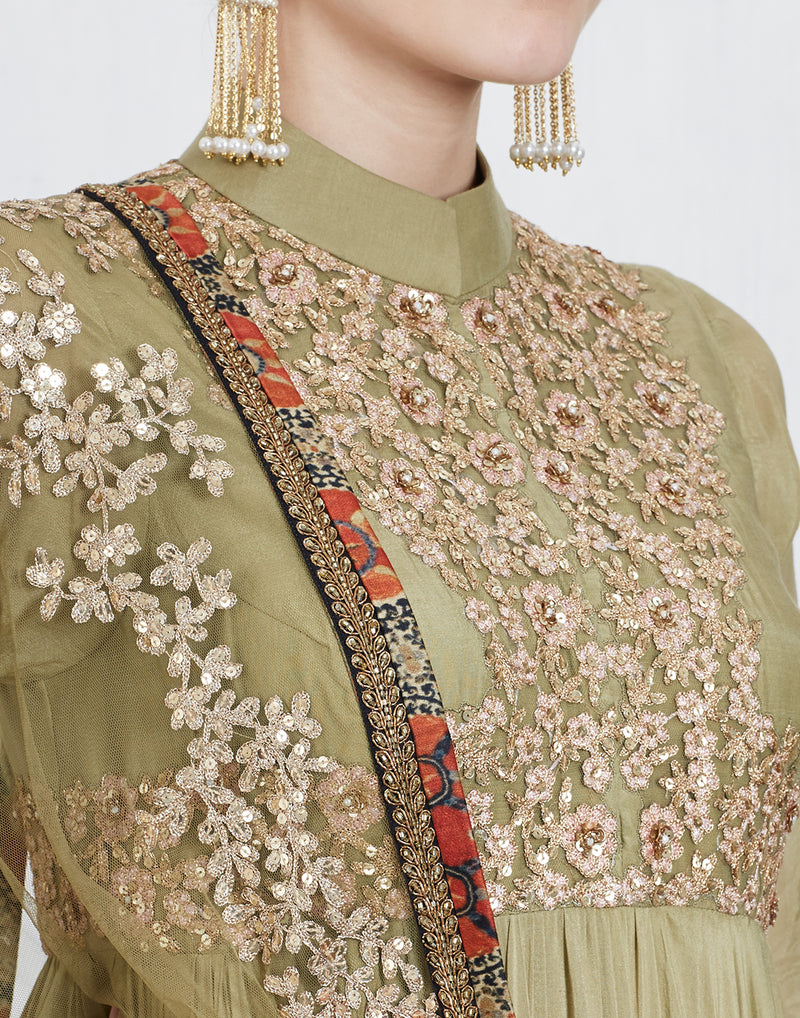 Pista Green Anarkali Set
