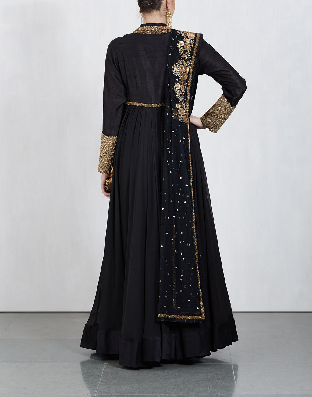 Black Angrakha Kalidar Anarkali Set