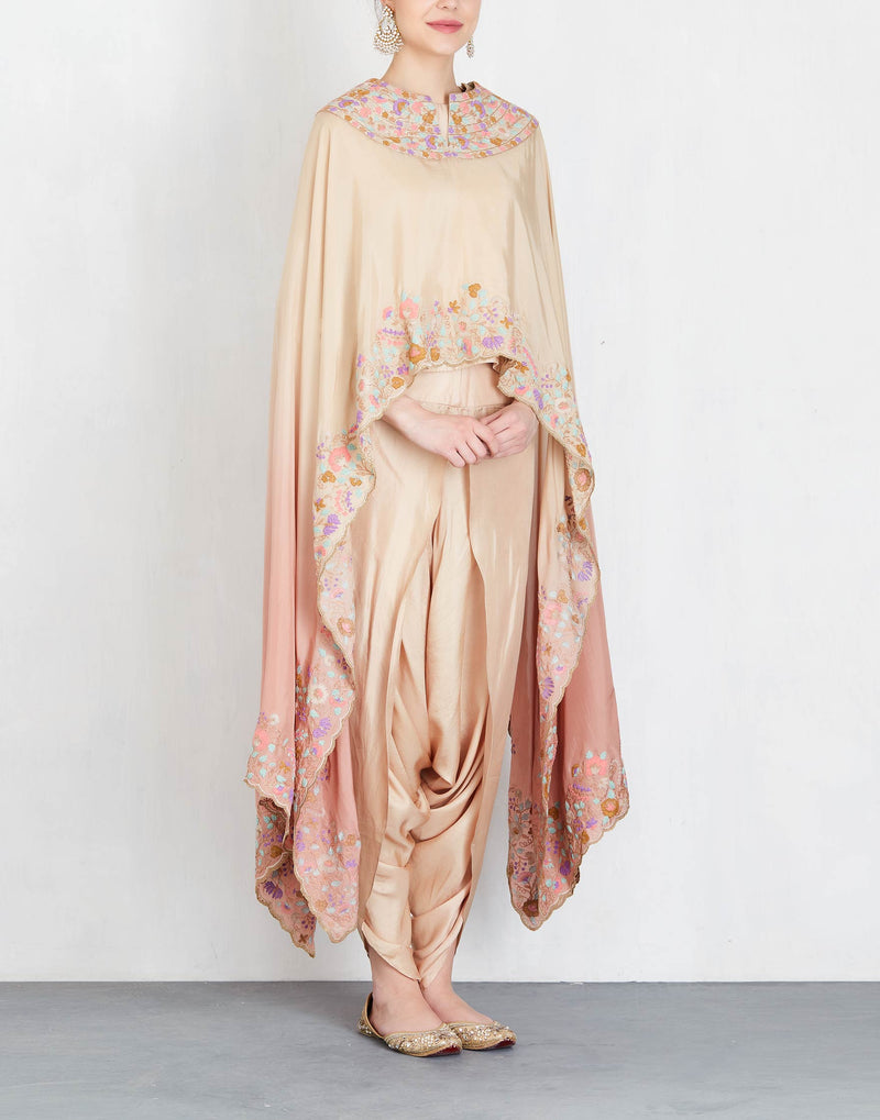 Ivory and Peach Cape with Pants Set