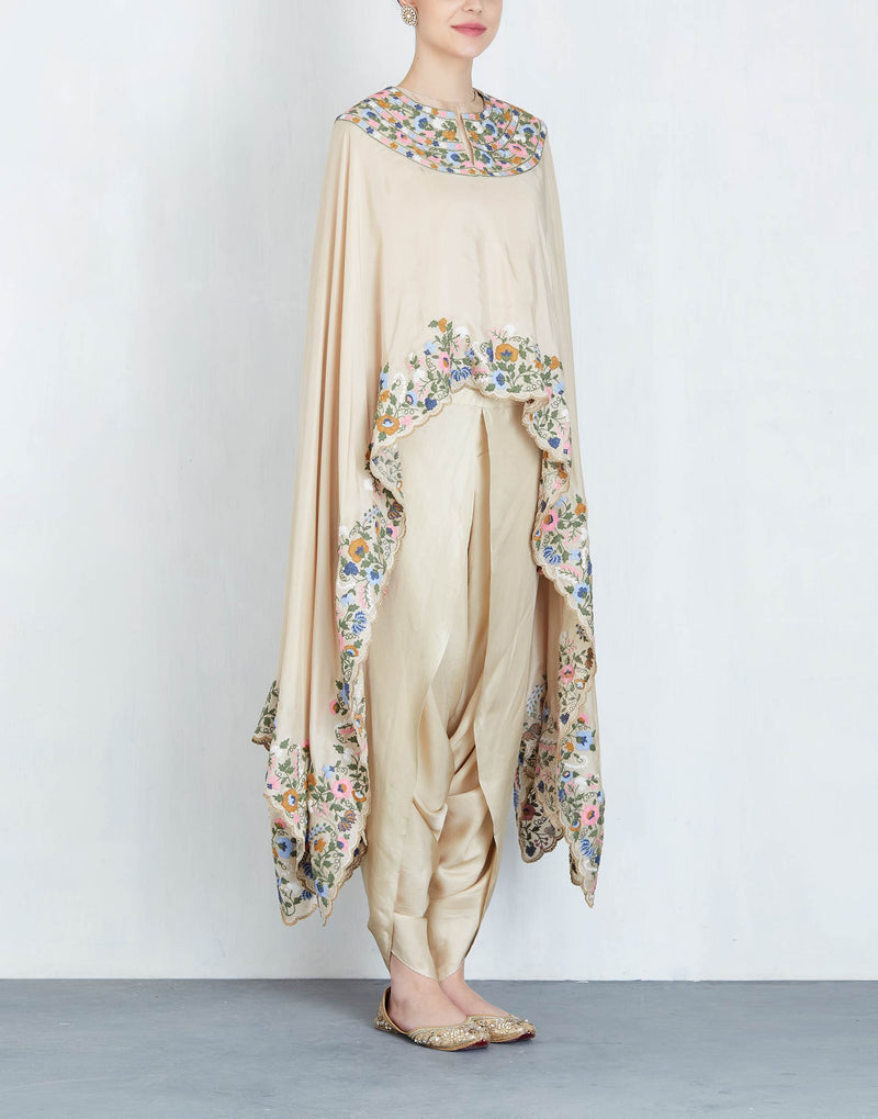 Beige Cape with Dhoti Pants Set