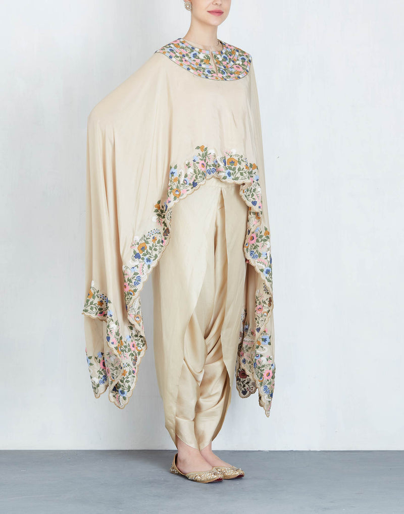 Beige Cape with Dhoti Pants Set