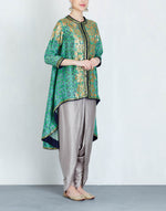 Green Printed Trail High Low Kurta with Pants