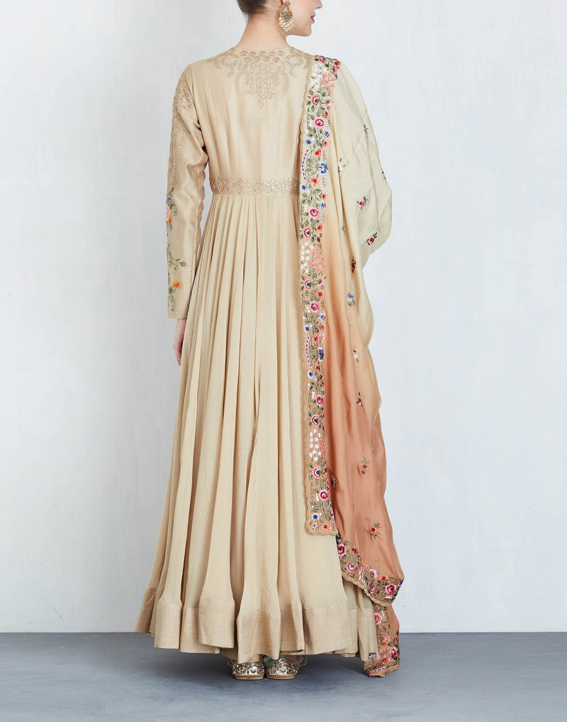 Almond Kalidaar with Ombrey Dupatta Set