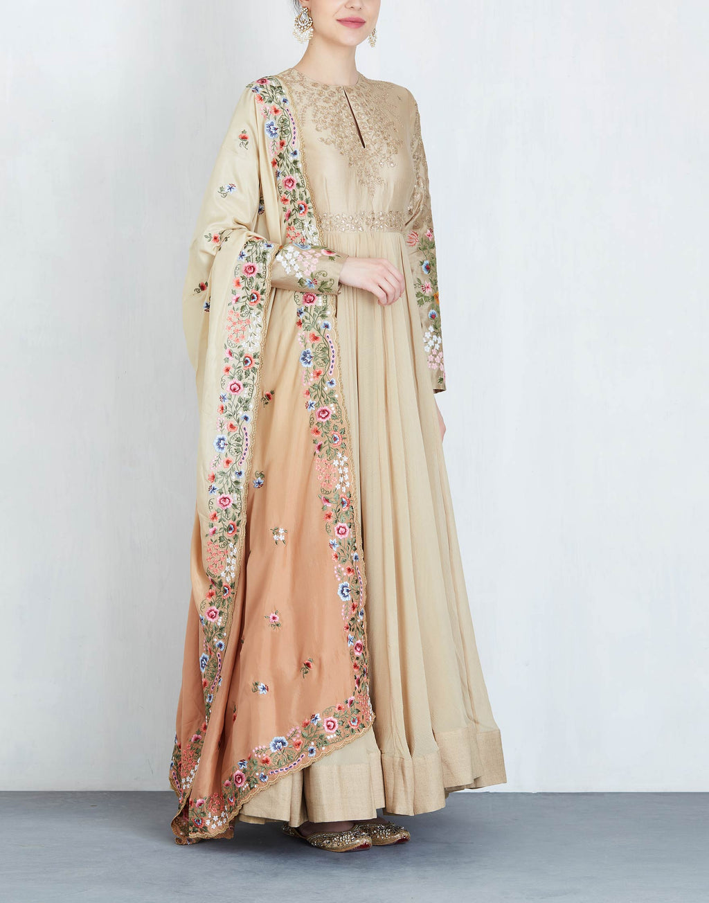 Almond Kalidaar with Ombrey Dupatta Set
