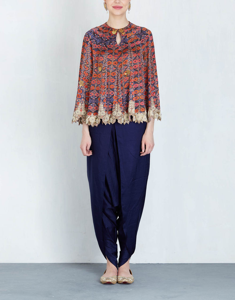 Printed Short Cape with Pants