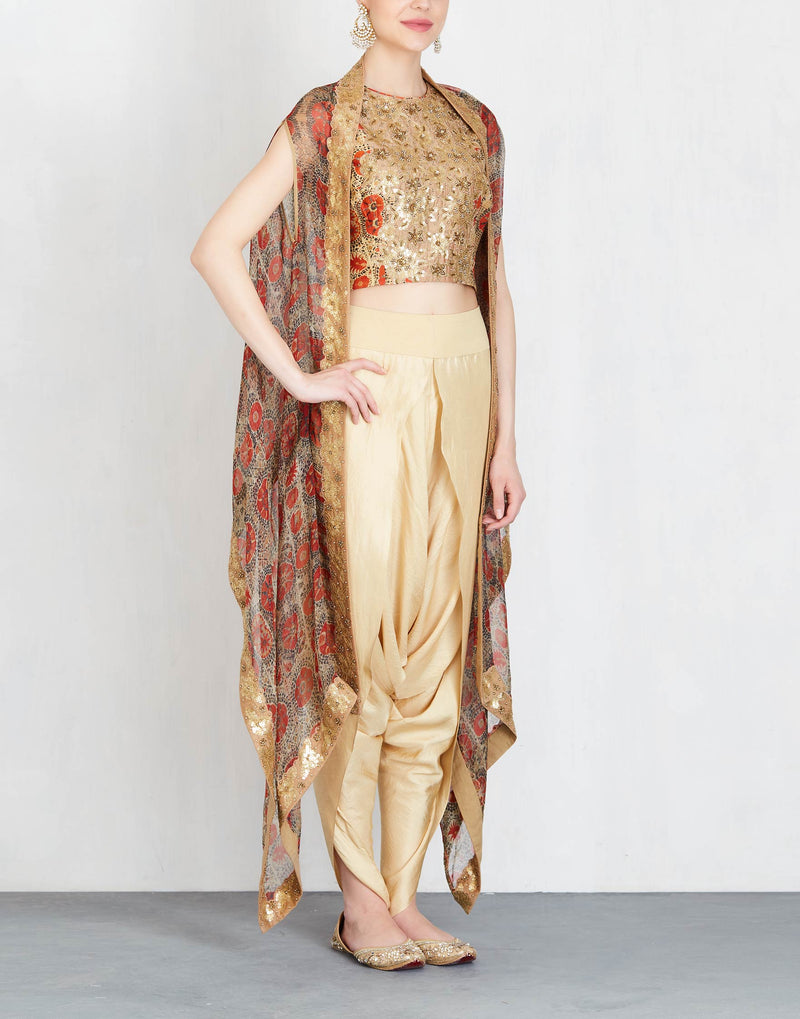 Printed Top with Cape and Pants