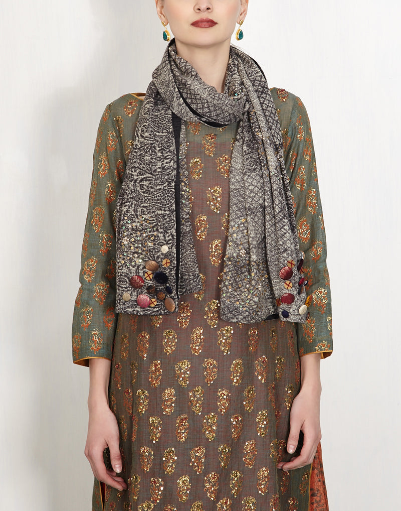 Indigo Print Stoles With Buttons
