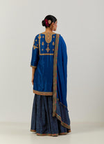 Blue Short Silk Kurta With Sharara And Dupatta