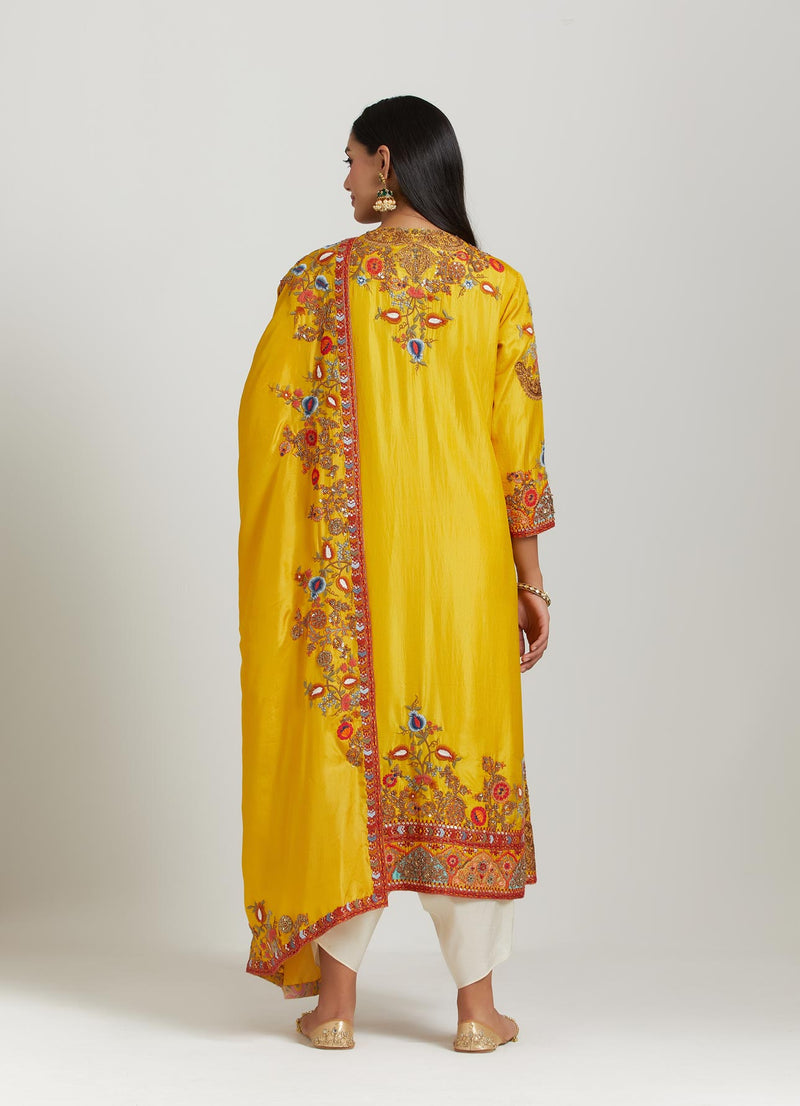 Mustard Yellow Silk Kurta Set