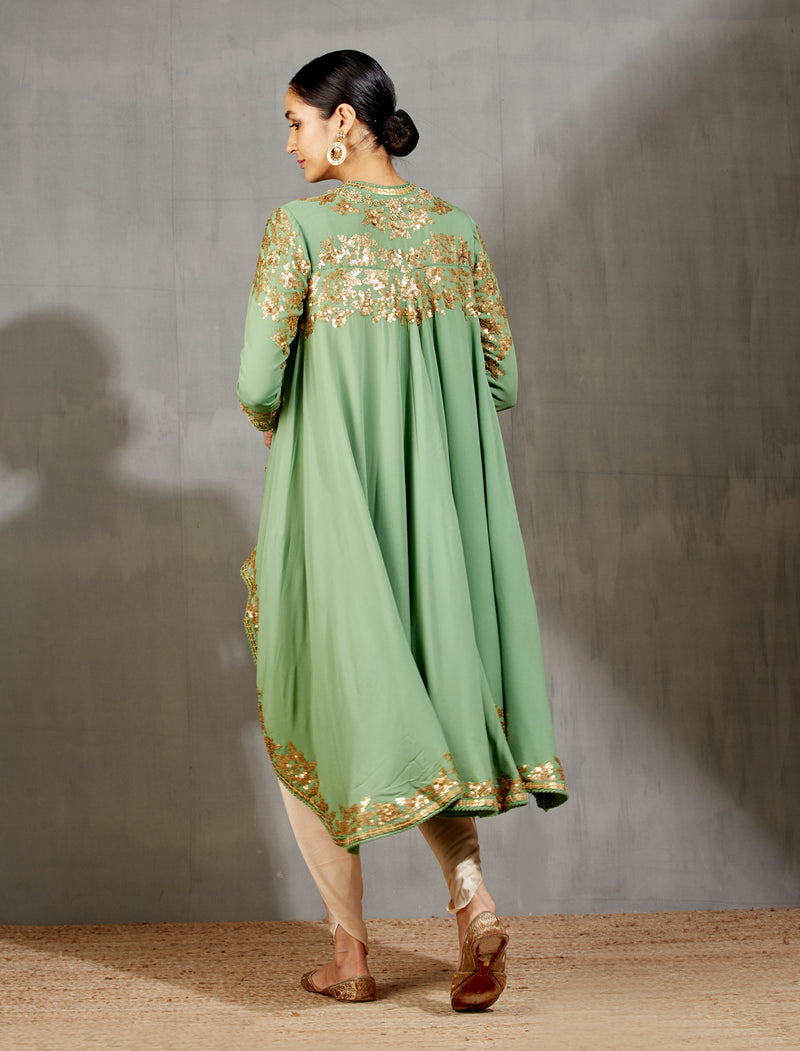 Green Jacket and a Pleated Dhoti Set