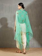 Feroza Textured Printed Top with a Cape and Pleated Salwaar