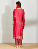 Magenta Mughal Tagyai Kurta With Pant And Scarf