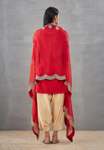 Red Silk Motif Kurta with Pants & Silk Dupatta