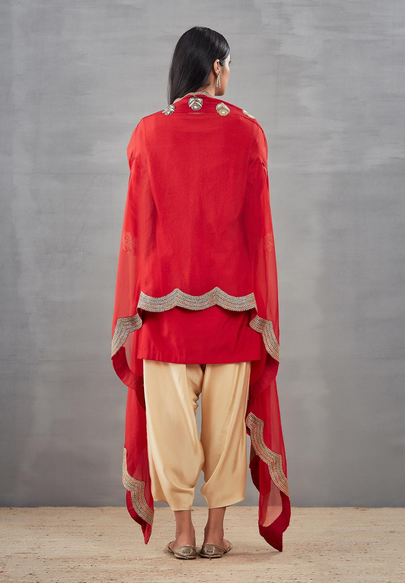 Red Silk Motif Kurta with Pants & Silk Dupatta