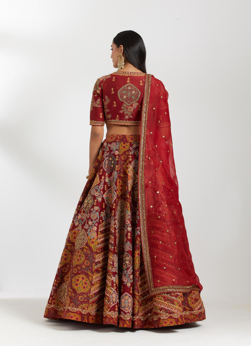 Maroon Chanderi Lehenga Set