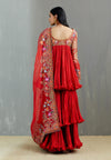 Red Crinkle Dubble Layer Sharara With Crinkle Top And Heavy Dupatta