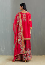 Red Printed Organza Mughal Altaf Sharara with Kurti & Organza Dupatta